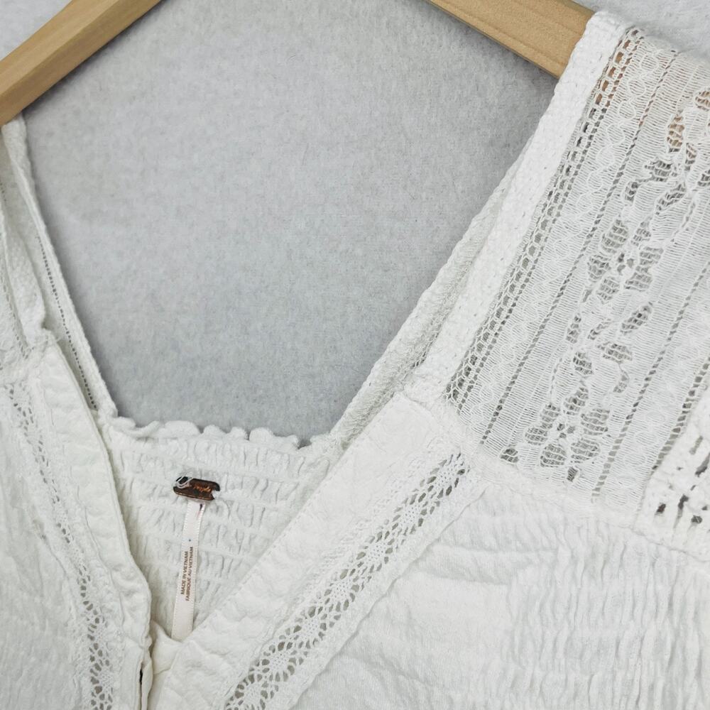 FREE PEOPLE Tank Top S On My Mind Vest Smocked Lace Trim Crop Button Up White - Picture 7 of 13